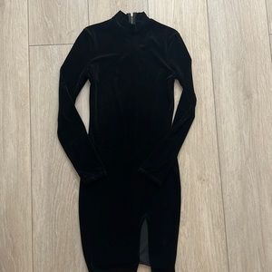 Black high neck velvet dress